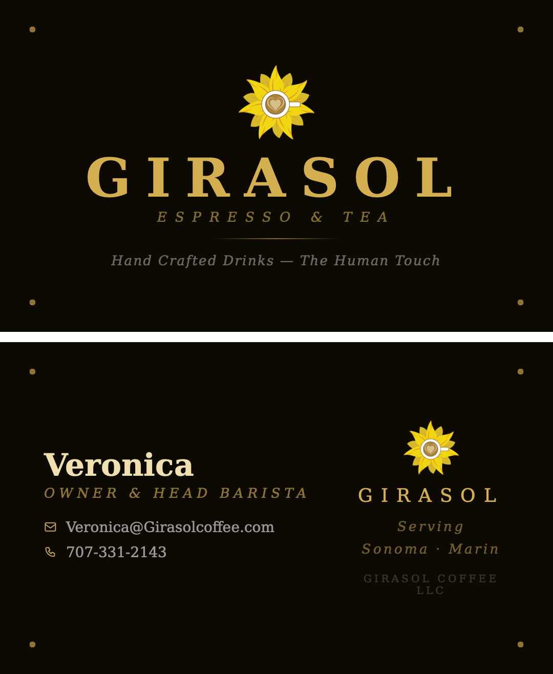 Girasol Espresso & Tea — Business Card Design (Front & Back)